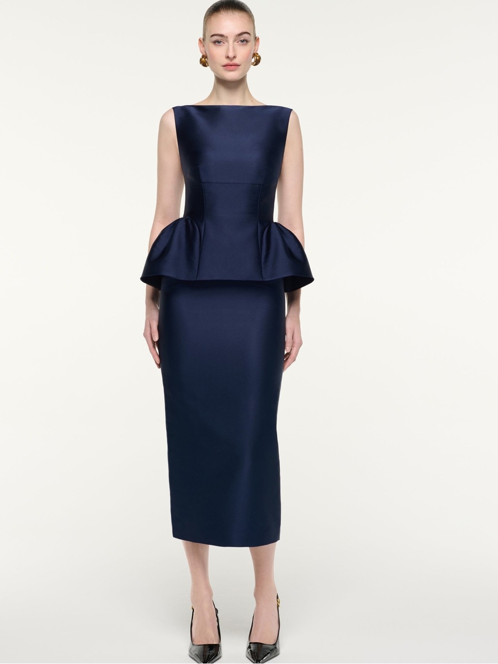 Roland Mouret Navy Structured Peplum Midi Dress